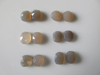 3 Matched Pairs 13mm to 14mm Gray Chalcedony Rose Cut Flat Back Faceted Loose Cabochons SKU-RCC8