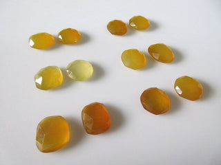 3 Matched Pairs 13mm to 14mm Yellow Chalcedony Rose Cut Flat Back Faceted Loose Cabochons SKU-RCC9