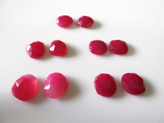 4 Pieces 13mm to 14mm Each Matched Pairs Hot Pink Chalcedony Rose Cut Flat Back Faceted Loose Cabochons RCC10