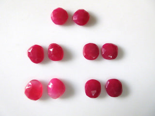 4 Pieces 13mm to 14mm Each Matched Pairs Hot Pink Chalcedony Rose Cut Flat Back Faceted Loose Cabochons RCC10