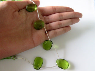 5 Pieces 15mm to 18mm Each Peridot Color Hydro Quartz Rose Cut Side Drilled Faceted Flat Back Cabochons RR19/1