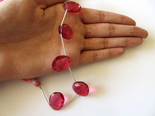 5 Pieces 15mm to 18mm Rose Cut Ruby Color Hydro Quartz Side Drilled Faceted Flat Back Loose Cabochons RR29/1