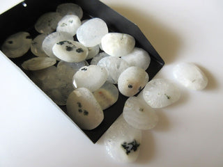 5 Pieces 14mm To 18mm Each Natural Solar Quartz Rose Cut White/Black Color Stalactite Flat Back Loose Cabochon RC115