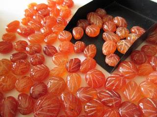 20 Pieces Carnelian Gemstones, Hand Carved Natural Carnelian Leaf Cabochon Stones 11mm To 14mm Approx, CL13