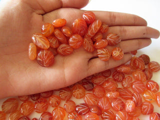 20 Pieces Carnelian Gemstones, Hand Carved Natural Carnelian Leaf Cabochon Stones 11mm To 14mm Approx, CL13