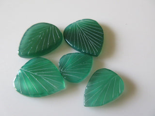 Set Of 5 Beautiful Green Onyx Hand Carved Leaf Carvings Cabochon, Filigree Findings, Stone Carving, Hand Carved, Gemstone Carving, CL121