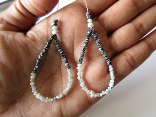 Set of 2 White Black Diamond Matched Pair Loops, Raw Uncut Diamond Earrings, Rough Diamond Chips, Hook And Wear, SKU-DDS141/1