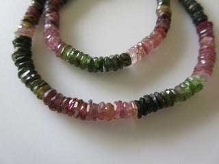 Faceted Tourmaline Heishi Beads, Pink Green Tourmaline Tyre Rondelle Beads, 5.5mm Each, 13.5 Inch Strand, GDS28