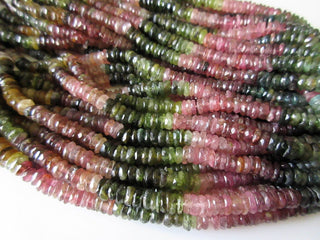 Faceted Tourmaline Heishi Beads Pink Green Tourmaline Tyre Rondelle Beads 5.5mm Each 6.5 Inch Strand GDS29 - Rondelles