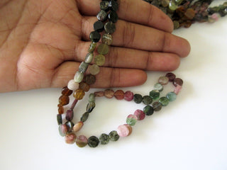 Natural Tourmaline Smooth Coin Beads, Pink Tourmaline, Green Tourmaline, 6mm Each, 13.5 Inch Strand, Sold As 1 Strand/5 Strand, GDS31