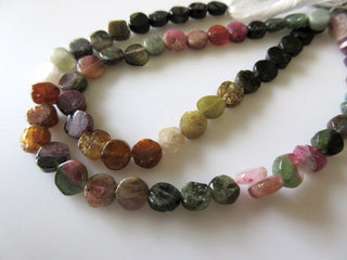 Natural Tourmaline Smooth Coin Beads, Pink Tourmaline, Green Tourmaline, 6mm Each, 13.5 Inch Strand, Sold As 1 Strand/5 Strand, GDS31