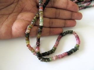 Natural Tourmaline Smooth Tyre Rondelle Beads, Pink Tourmaline, Green Tourmaline, 3.5mm Each, 13.5 Inch Strand, GDS33