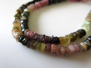 Natural Tourmaline Smooth Tyre Rondelle Beads, Pink Tourmaline, Green Tourmaline, 3.5mm Each, 13.5 Inch Strand, GDS33