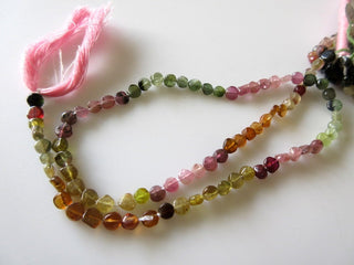 Natural Tourmaline Smooth Tiny Coin Beads, Pink Tourmaline, Green Tourmaline, 4.5mm Each, 13.5 Inch Strand, Sold As 1 Strand/5 Strand, GDS35