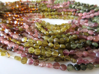 Natural Tourmaline Smooth Tiny Coin Beads, Pink Tourmaline, Green Tourmaline, 4.5mm Each, 13.5 Inch Strand, Sold As 1 Strand/5 Strand, GDS35