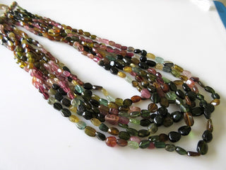 Multi Layered Tourmaline Necklace, Green Pink Tourmaline Smooth Oval Beads, 5mm To 9mm Each, 7 Strands 16-20 Inches, GDS41