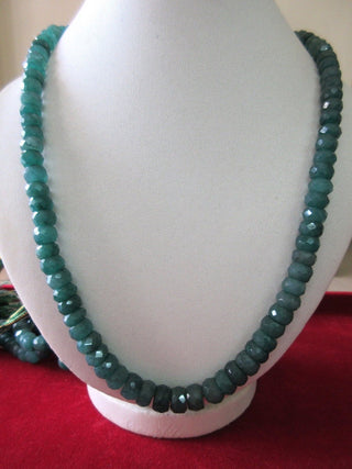 Green Corundum Emerald Color Necklace Faceted Emerald Beads 8mm To 10mm Beads 18 Inch Strand GDS81 - Rondelles Ovals &