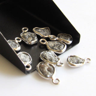 10 Pieces Rough Diamond Connectors, 925 Silver Connectors, Single Loop Gray Raw Diamond Connectors, Uncut Diamond, 7mm Approx. GDBSDC15