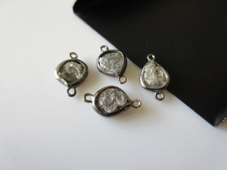 10 Pieces Natural Gray Diamond Connectors, 925 Silver Connectors With Antique Silver Overlay, 6mm to 7mm Each, GDS257/2