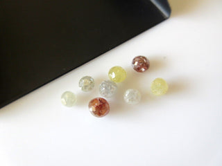 Set of 2 Undrilled Raw Faceted Diamond Balls, Natural Diamonds, 4-4.5mm Faceted Red Diamond, White Diamond, Yellow diamond, DDS209