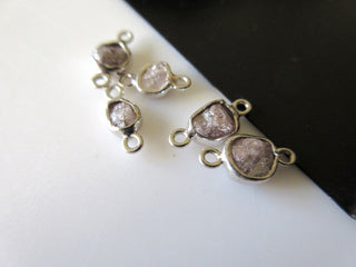 2 Pieces Natural Rare Raw Rough Pink Diamond Double Loop Connectors 925 Silver Diamond Connectors 5mm to 6mm Each