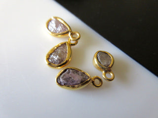 2 Pieces Natural Raw Rough Pink Diamond Single Loop Connectors, 925 Silver With Gold Overlay, 5mm to 6mm Each, GDS264/1