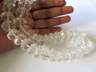 Natural Crystal Quartz Micro Faceted Rondelle Beads, Clear Rock Crystal 15mm Beads, Sold As 7 Inch/15 Inch Strand/3 Strands, GDS146
