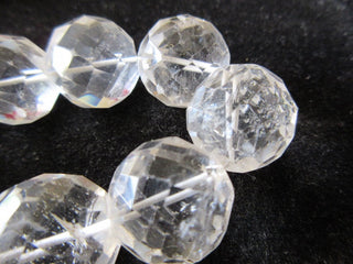 Natural Rock Crystal Quartz Micro Faceted Round Beads, Quartz Crystal 14mm To 20mm Beads, Sold As 5 Inch Half Strand/10 Inch Strand, GDS149