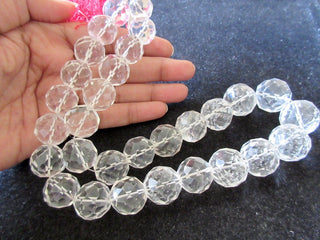 Natural Rock Crystal Quartz Micro Faceted Round Beads, Quartz Crystal 14mm To 20mm Beads, Sold As 5 Inch Half Strand/10 Inch Strand, GDS149