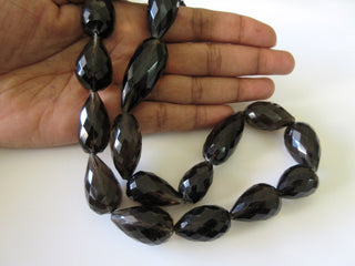 3 strands Wholesale Huge Rare 25mm To 30mm Natural Smoky Quartz Faceted Straight Drilled Tear Drop Briolette Beads, 17 Inch Strand, GDS169