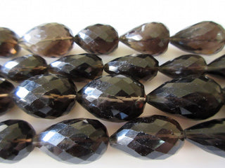 Natural Smoky Quartz Faceted Straight Drilled Tear Drop Briolette Beads, 20mm to 25mm Beads 17 Inch Strand, GDS170
