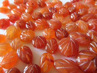 20 Pieces Carnelian Gemstones, Hand Carved Natural Carnelian Leaf Cabochon Stones 11mm To 14mm Approx, CL13