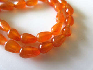 5 Strands Wholesale Natural Carnelian Smooth Straight Drilled Tear Drop Briolette Beads, 8mm To 9mm Beads, 13 Inch Strand, GDS220