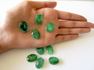 2 Pieces 18x14mm Natural Emerald And Quartz Crystal Doublet Flat Back Faceted Loose Cabochons CL95/29