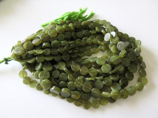 5 Strands Wholesale Vessonite Green Garnet Smooth Flat Coin Beads, 9mm Each, 13 Inch Strand, GDS248