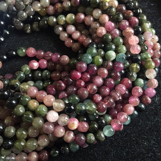 Tourmaline Round Beads, 5mm Beads, Green Tourmaline, Pink Tourmaline, 13 Inch Strand
