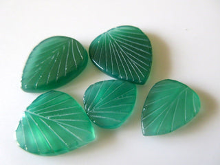 Set Of 5 Beautiful Green Onyx Hand Carved Leaf Carvings Cabochon, Filigree Findings, Stone Carving, Hand Carved, Gemstone Carving, CL121
