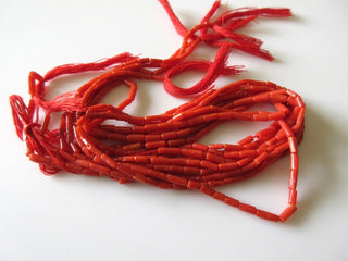 Natural Italian Coral Tube Beads, Original Italian Red Coral Beads, 5mm To 7mm Each Approx. 17 Inch Strand, GFJ504