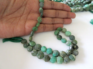 5 Strands Wholesale Chrysoprase Button Beads, Faceted Raw Looking Chrysoprase Flat Rondelles, 11mm Beads, 13 Inch Strand, GDS9