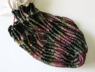 Faceted Tourmaline Heishi Beads, Pink Green Tourmaline Tyre Rondelle Beads, 5.5mm Each, 13.5 Inch Strand, GDS28