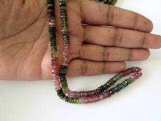 Faceted Tourmaline Heishi Beads, Pink Green Tourmaline Tyre Rondelle Beads, 5.5mm Each, 13.5 Inch Strand, GDS28