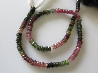 Faceted Tourmaline Heishi Beads Pink Green Tourmaline Tyre Rondelle Beads 5.5mm Each 6.5 Inch Strand GDS29 - Rondelles