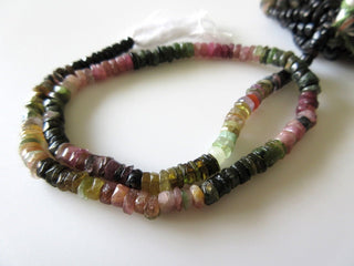 Natural Tourmaline Smooth Tyre Rondelle Beads, Pink Tourmaline, Green Tourmaline, 3.5mm Each, 13.5 Inch Strand, GDS33