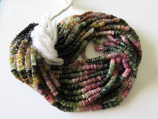 5 Strands Wholesale Natural Tourmaline Smooth Tyre Rondelle Beads Pink Tourmaline Green Tourmaline 3.5mm Each 13.5 Inch