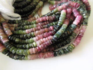 5 Strands Wholesale Natural Tourmaline Smooth Tyre Rondelle Beads Pink Tourmaline Green Tourmaline 3.5mm Each 13.5 Inch