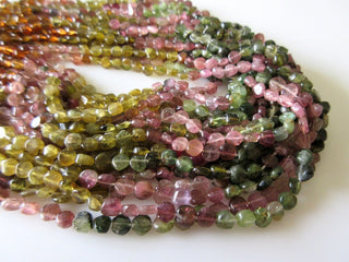 Natural Tourmaline Smooth Tiny Coin Beads, Pink Tourmaline, Green Tourmaline, 4.5mm Each, 13.5 Inch Strand, Sold As 1 Strand/5 Strand, GDS35