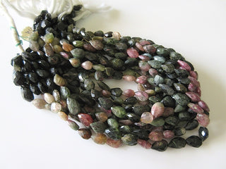 5 Strands Wholesale Natural Tourmaline Faceted Straight Drilled Pear Beads, Pink Green Tourmaline, 10mm To 14mm Each, 15 Inch Strand, GDS40