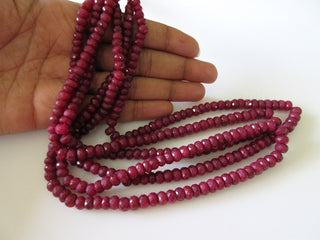 Natural Ruby Faceted Rondelle Beads, 3 Strand Ruby Bead Necklace, 5.5mm To 7.5mm Beads, 17Inch To 19Inch Strand, GDS68