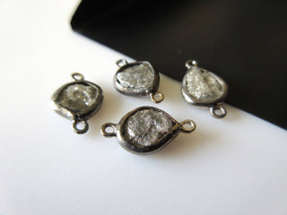 10 Pieces Natural Gray Diamond Connectors, 925 Silver Connectors With Antique Silver Overlay, 6mm to 7mm Each, GDS257/2