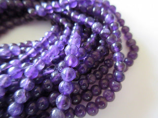 Natural Purple Amethyst Smooth Round Beads, 4mm Round Amethyst Beads, 13.5 Inch Strand, Sold As 5 Strand/50 Strands, GDS485
